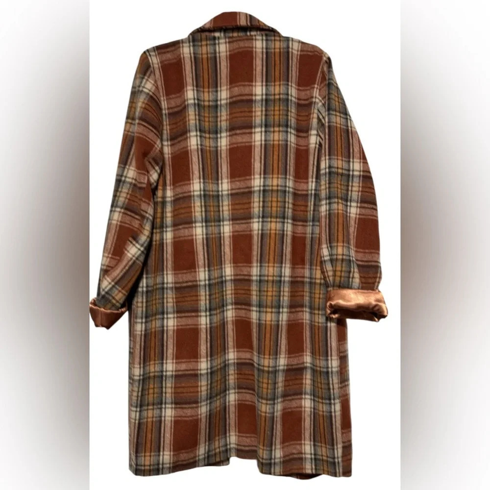 Andree by Unit Women’s Longline Copper Plaid Coat Shacket Size Large - Picture 6 of 8